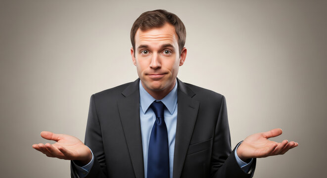 Businessman Shrugging Gesture Showing Uncertainty and Disappointment