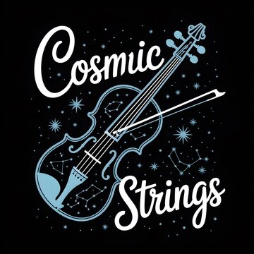 Cosmic Strings &ndash; Celestial Violin Musical Instrument, Starry Night Galaxy, Astronomy Space Art, Constellation Music Graphics, Outer Space Aesthetic, Classical Musician Gift, and Night Sky Illustration