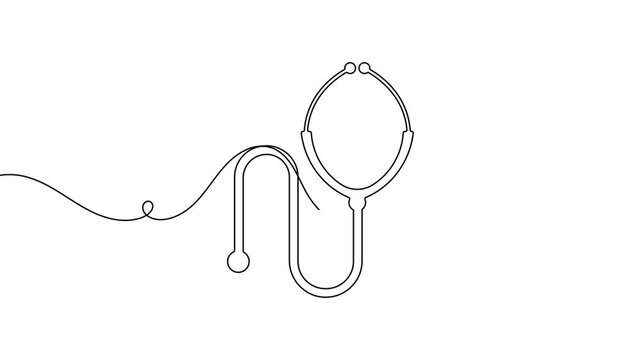 Stethoscope machine icon sign continuous one line drawing on white background minimalist single art medical equipment symbol 4k animation video