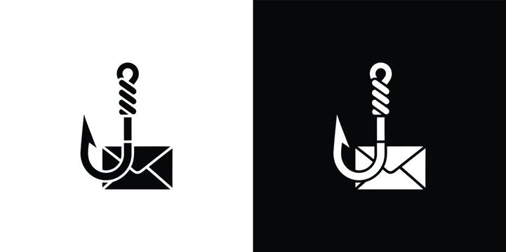 Black and white of fishing hook and envelope symbol phishing