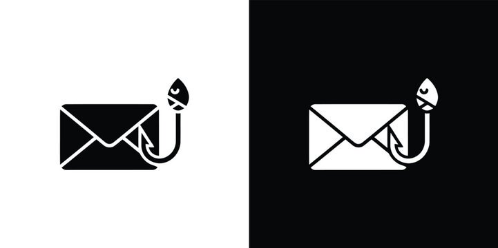 Black and white of fishing hook with envelope phishing email