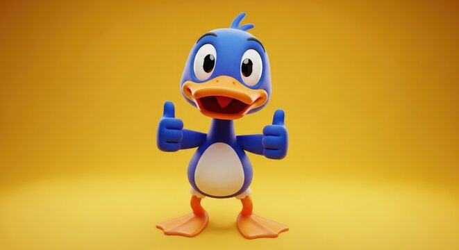 Charming cartoon duck giving thumbs up a delightful 3d rendered character illustration