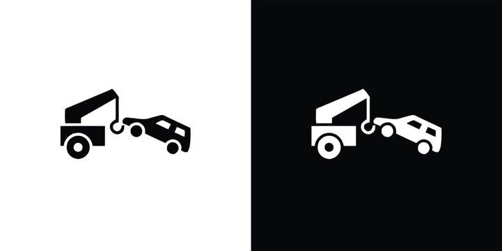 Black and white of tow truck towing car vehicle transportation