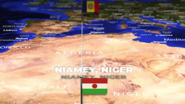Flight From Andorra la Vella ANDORRA Niamey NIGER with flag pins