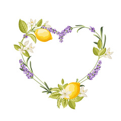 Lavender and lemon heart-shaped frame © Kotkoa