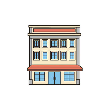 Flat vector illustration of a three story city building storefront