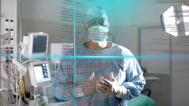 Vertical video: Overlay appearing, doctor in scrubs reacting with small hand gestures in OR