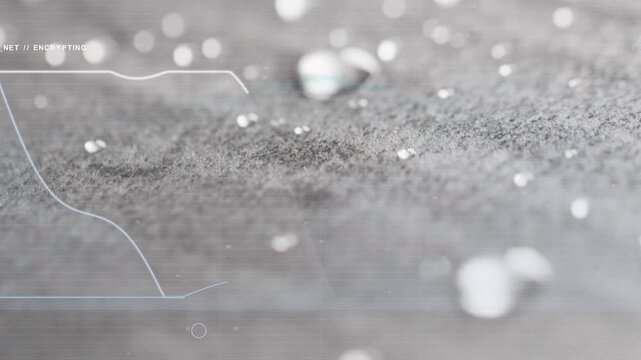 Droplet cluster shifting focus on fibrous base, NEURAL_NET encrypting initiating tech grid tracing