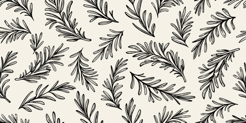 Delicate rosemary branch pattern on a neutral beige background © Ajay