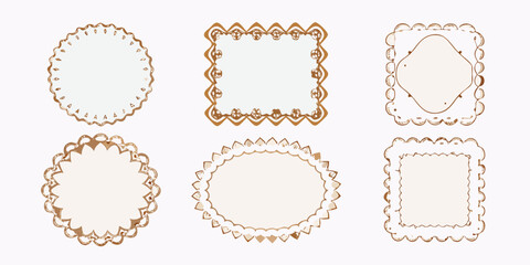Obraz premium Six ornate light beige frames with decorative borders on a white background