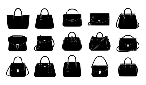 Stylish Women&rsquo;s Handbag Silhouette Bundle Flat Vector Illustration Set