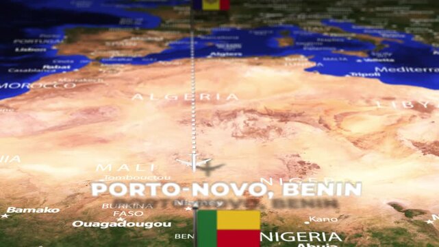 Flight From Andorra la Vella ANDORRA Porto Novo BENIN with flag pins