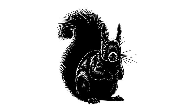 Detailed squirrel silhouette vector illustration sitting pose bushy tail wildlife animal design isolated on white background