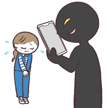 店員にスマホを向けるカスハラのイラスト