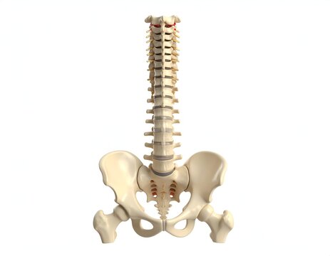 Human Spine and Pelvis Anatomy Illustration on White Background.