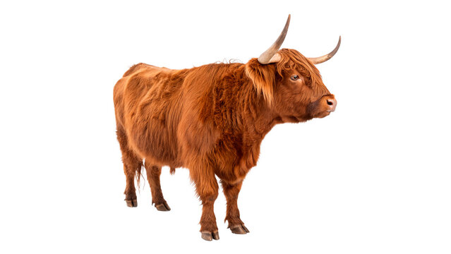 Highland cow standing isolated on transparent background