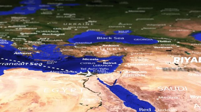 Flight From Andorra la Vella ANDORRA Riyadh SAUDI ARABIA with flag pins