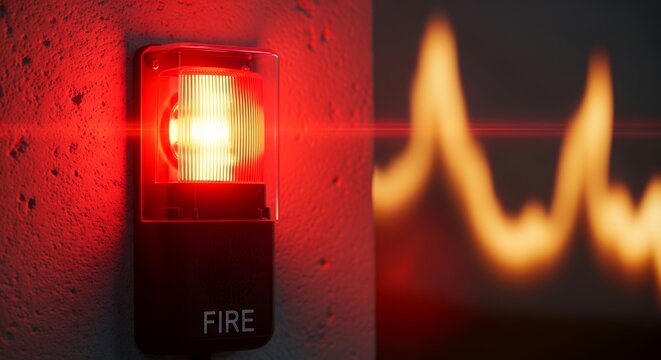 flashing fire alarm strobe light with emergency flame glow