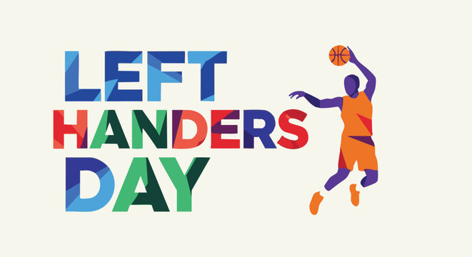Left Handers Day colorful illustration with basketball player in vibrant orange uniform for celebration