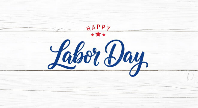Happy Labour Day Typography on White Wooden Background &ndash; Labour Day Minimal Banner for Workers Celebration