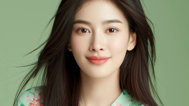 woman in her 20s, influencer with pretty eyes and rich eyelash extensions Selfie front angle photo Natural light studio neat background
