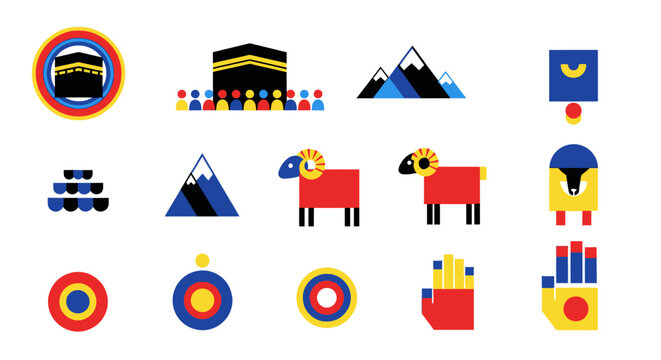 Modern geometric Islamic icons for Hajj and Eid celebration
