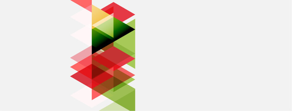 Abstract geometric shapes, red, green, yellow tones. Minimalist design, clean lines, modern aesthetic. Composition focuses on verticality.