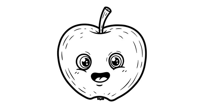 かわいいリンゴの線画イラスト