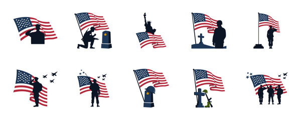 Obraz premium US Military Soldier Memorial Silhouettes