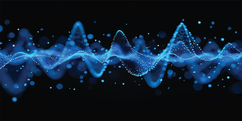 Glowing abstract blue vector background with bright light lines and magic sparkling stars on a dark motion wave backdrop © TANZUM AKTER