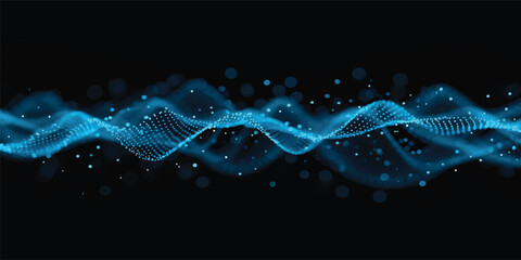 A glowing blue fractal neon wave pattern creates a bright motion design with energy curves on a black textured art backdrop © TANZUM AKTER