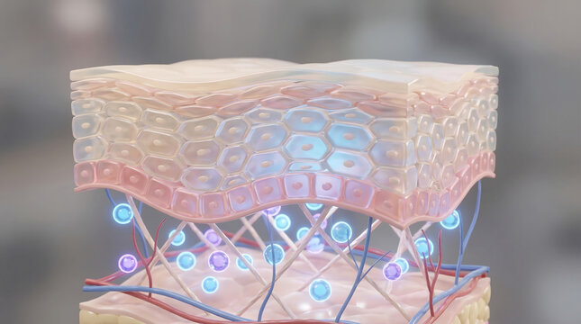 Human skin layer structure with blood vessels and nerve endings Generative AI.