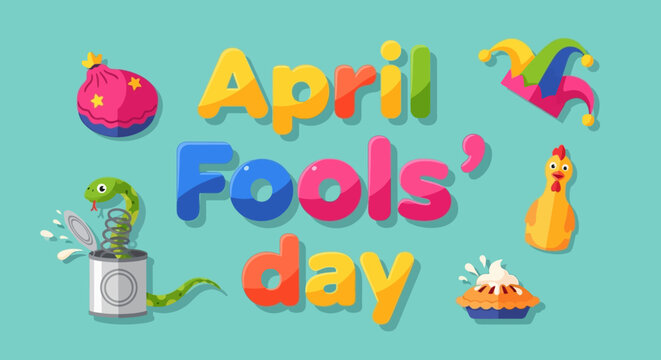 April Fools Day Celebration Graphic with Funny Prank Icons