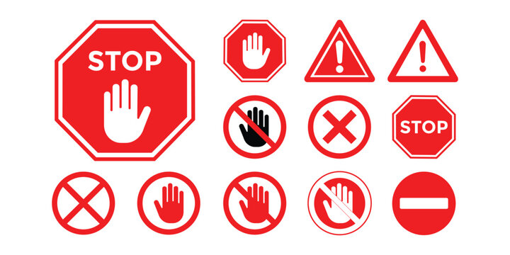 Stop Road Sign Icon Set &ndash; Traffic Safety, Warning & Prohibition Vector Collection