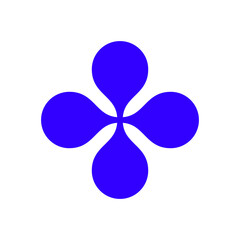 Fototapeta premium Blue four petal flower vector icon isolated floral teardrop rosette geometric symbol logo.