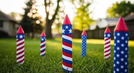 Obraz premium Usa independence day celebration patriotic sparklers illuminate a festive fourth of july lawn