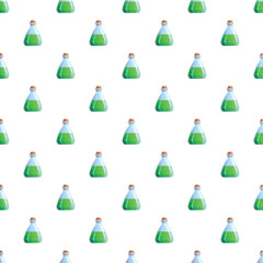 Fototapeta premium Repeating green triangular bottles with cork stoppers creating a seamless pattern