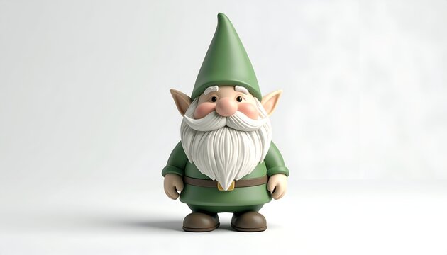 Adorable Garden Gnome Figurine with Green Hat and White Beard.