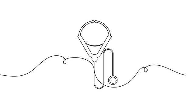 Doctor stethoscope device icon sign continuous one line drawing single art on white background minimalist medical health care symbol 4k animation video