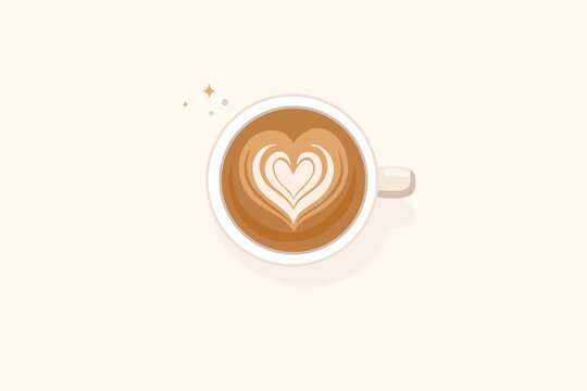 Minimalist illustration of a coffee cup with heart latte art top view