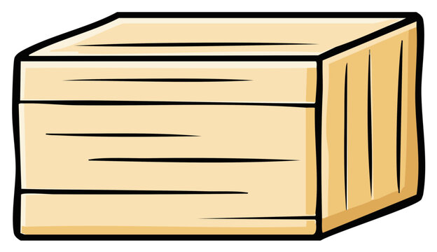 Cartoon wooden crate or box illustration with horizontal planks and vertical side grain