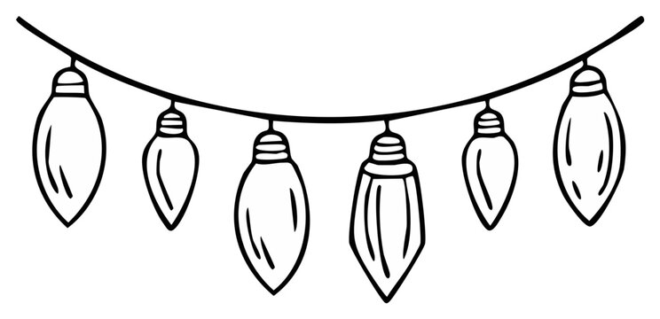 Hand Drawn Outline String Lights Festive Illumination Decoration Element