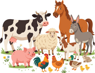 Fototapeta premium Large Group of Cute Farm Animal Characters