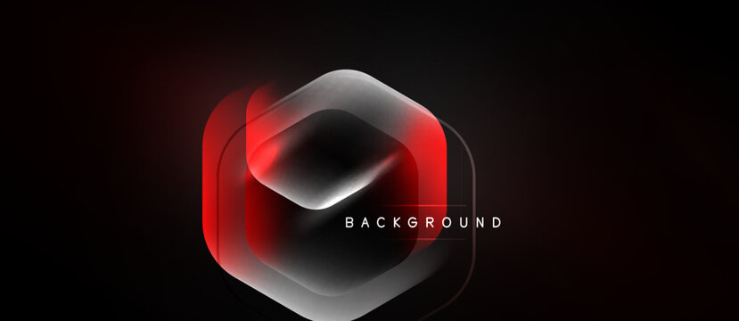 Dark abstract hexagon design. Red glow, white layers create depth. Modern background element for digital projects.