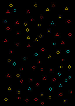 Colorful geometric shapes pattern illustration on black background