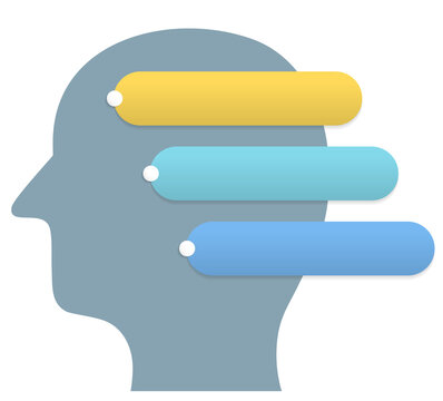 infographic template featuring human head profile silhouette with three colorful elements for your text