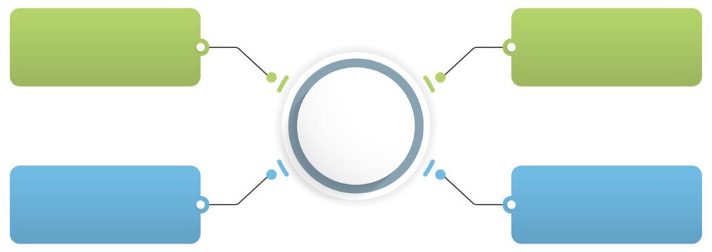 Business infographic template with central circle and four connected option boxes