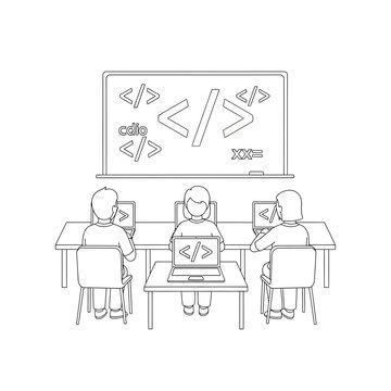 Coding lesson, programming class, computer science education, coding students