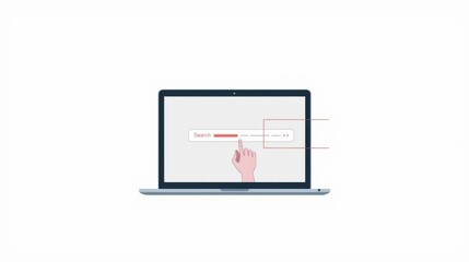 Fototapeta premium Ultraminimal vector illustration of laptop with hand on screen technology and digital concept simple design