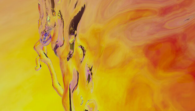 Abstract swirl of vivid yellow and orange paint with rich texture